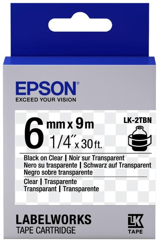 Картридж с лентой Epson LK-2TBN, 6ммx9м, черный на прозрачном, оригинальная (C53S652004)