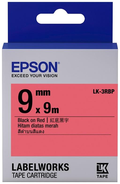 Картридж с лентой Epson LK-3RBP, 9ммx9м, черный на красном, оригинальная (C53S653001)