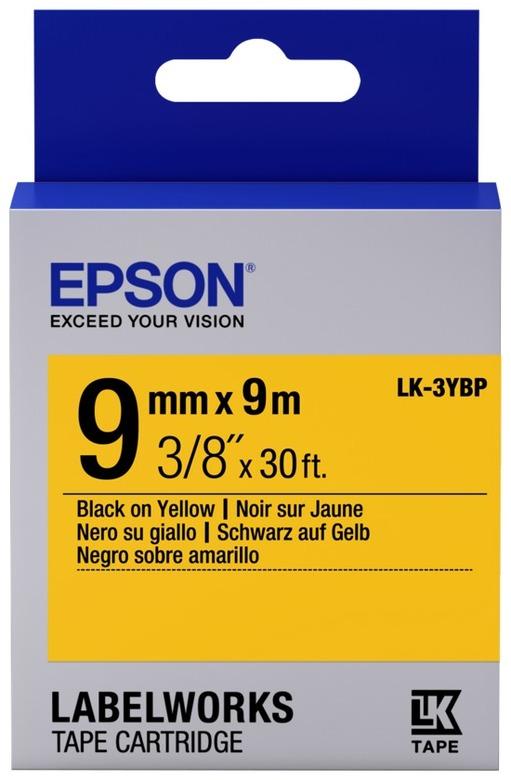 Картридж с лентой Epson LK-3YBP, 9ммx9м, черный на желтом, оригинальная (C53S653002)