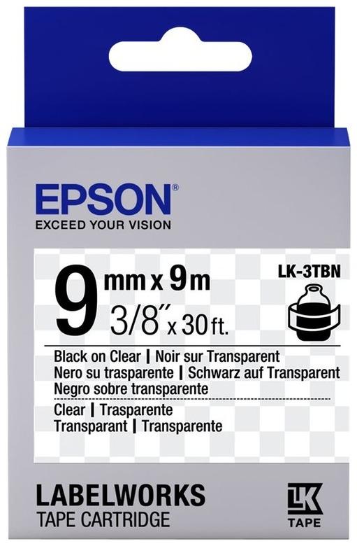 Картридж с лентой Epson LK-3TBN, 9ммx9м, черный на прозрачном, оригинальная (C53S653004)