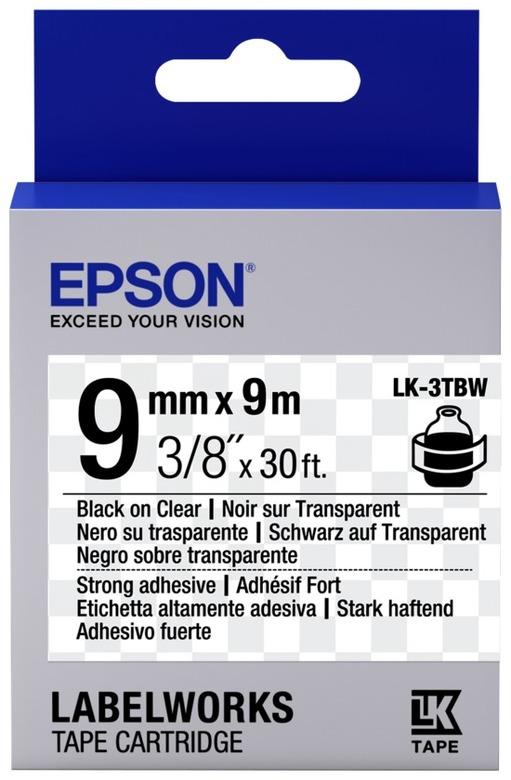 Картридж с лентой Epson LK-3TBW, 9ммx9м, черный на прозрачном, оригинальная (C53S653006)