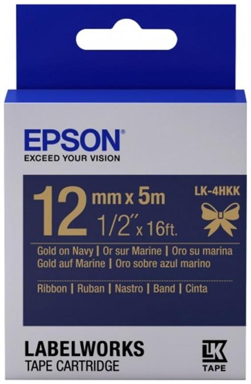 

Картридж с лентой Epson LK-4HKK, 12ммx5м, золотистый на темно-синий, оригинальная (C53S654002), LK-4HKK