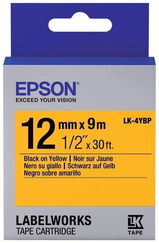 Картридж с лентой Epson LK-4YBP, 12ммx9м, черный на желтом, оригинальная (C53S654008)