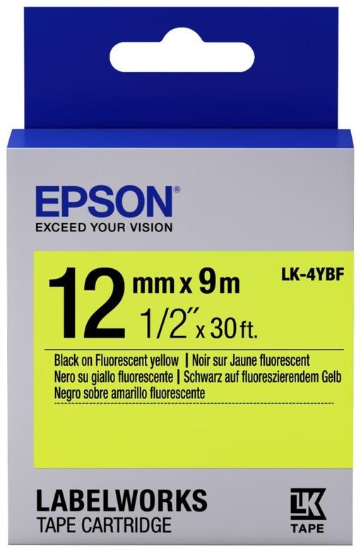 Картридж с лентой Epson LK-4YBF, 12ммx9м, черный на желтом, оригинальная (C53S654010)