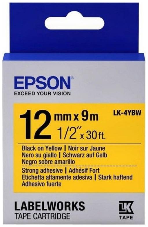 Картридж с лентой Epson LK-4YBW, 12ммx9м, черный на желтом, оригинальная (C53S654014)