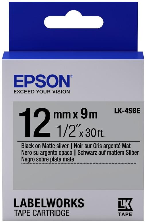 Картридж с лентой Epson LK-4SBE , 12ммx9м, черный на серебристом, оригинальная (C53S654017)