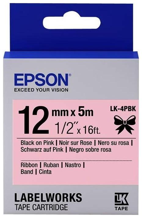 Картридж с лентой Epson LK-4PBK, 12ммx5м, черный на розовый, оригинальная (C53S654031)
