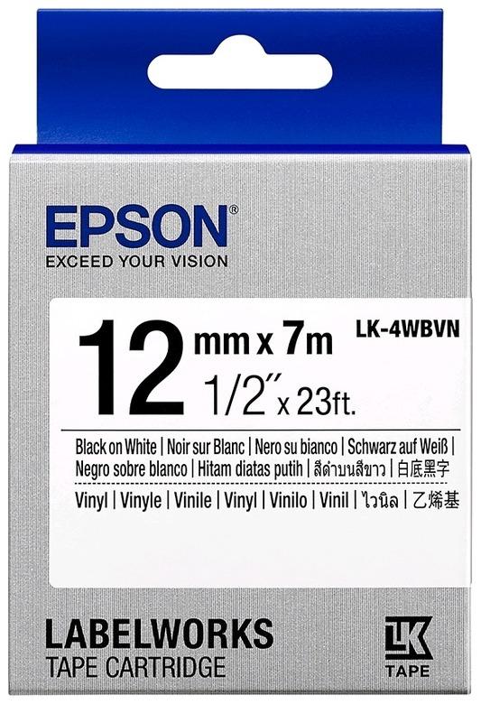Картридж с лентой Epson LK-4WBVN, 12ммx7м, черный на белом, оригинальная (C53S654041)