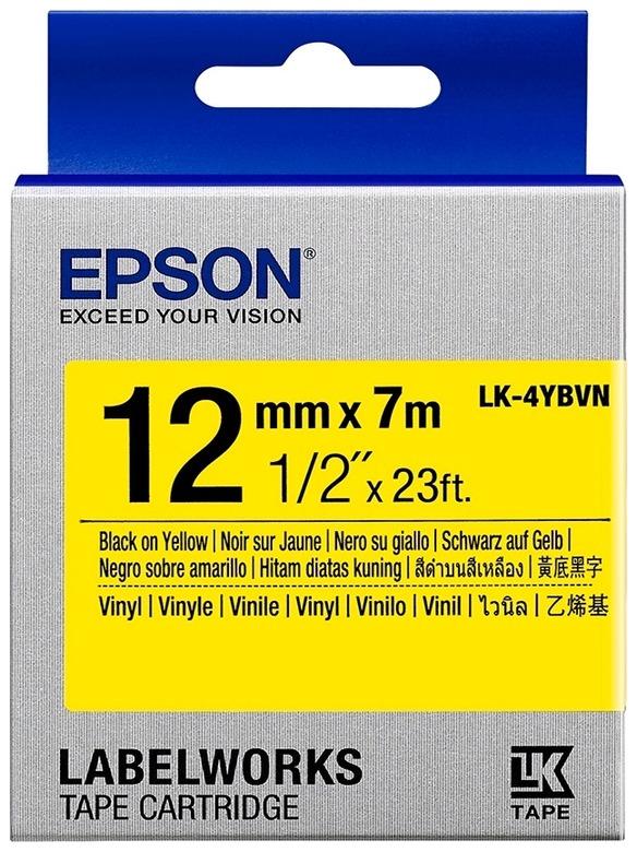 Картридж с лентой Epson LK-4YBVN, 12ммx7м, черный на желтом, оригинальная (C53S654042)