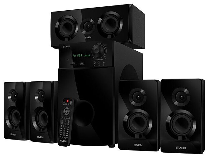 SVEN Колонки Sven HT-210 5.1 черный 125Вт плохая упаковка,после ремонта (Переподключение шлейфа дисплея), несколько отслоений внешнего покрытия