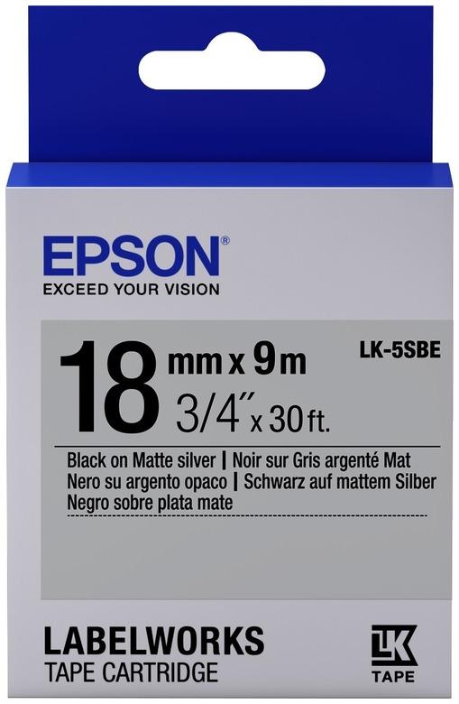 Картридж с лентой Epson LK-5SBE , 18ммx9м, черный на серебристом, оригинальная (C53S655013)