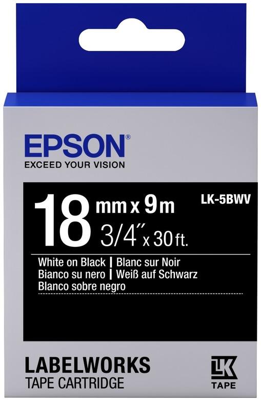 Кассета с лентой Epson LK-5BWV, 1.8 см x 9 м, белый на черном, оригинальная (C53S655014)