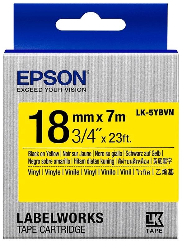 Картридж с лентой Epson LK-5YBVN, 18ммx7м, черный на желтом, оригинальная (C53S655028)