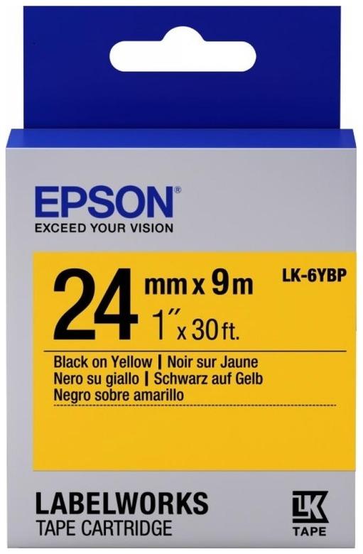 Картридж с лентой Epson LK-6YBP , 24ммx9м, черный на желтом, оригинальная (C53S656005)