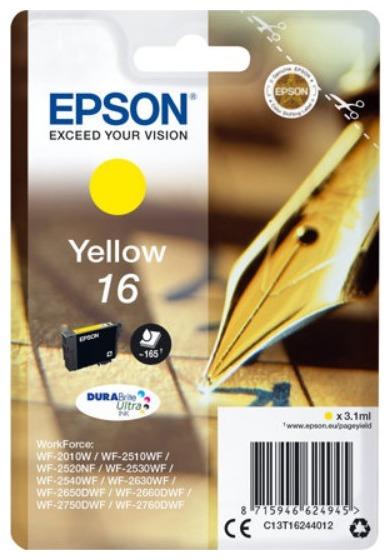 

Картридж струйный Epson T1624 (C13T16244012), желтый, оригинальный, объем 3.1 мл, ресурс 165 страниц для Epson WF-2010W WF-2010, WF-2520, WF-2530, WF-2540, T1624