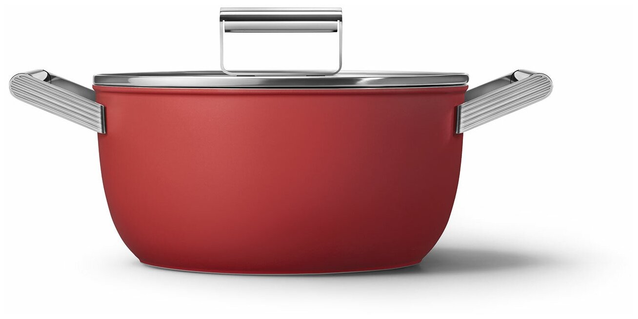 Кастрюля SMEG 4.6л, алюминий, антипригарное покрытие, красный с крышкой (CKFC2411RDM)