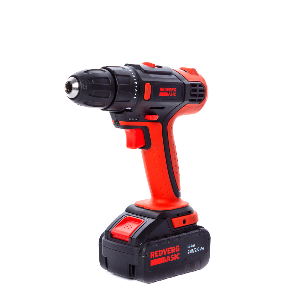 

Дрель-шуруповерт RedVerg SD24L/2-2, аккумуляторный, 40 нм, 1500 об/мин, 24V, 2 А·ч, Li-Ion, два акб, быстрозажимной патрон, SD24L/2-2