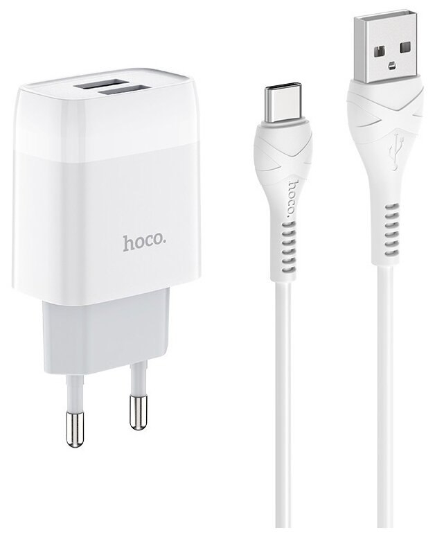 

Сетевое зарядное устройство Hoco Glorious C73A 10W, 2xUSB, 2.4A, белый (13063), кабель microUSB, C73A