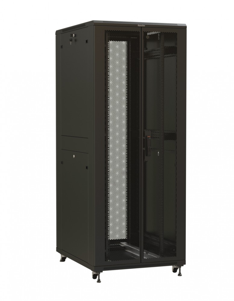 Шкаф телекоммуникационный напольный 47U 600x1200, перфорация/металл, черный, разборный, Hyperline TTR (TTR-4762-DD-RAL9005)