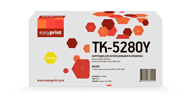 

Картридж лазерный EasyPrint LK-5280Y (TK-5280Y/1T02TWANL0), желтый, 11000 страниц, совместимый для Kyocera ECOSYS P6235cdn/M6235cidn/M6635cidn с чипом