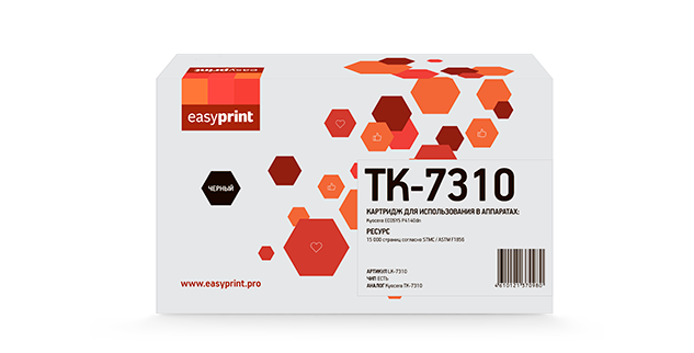 

Картридж лазерный EasyPrint LK-7310 (TK-7310/1T02Y40NL0), черный, 15000 страниц, совместимый для Kyocera ECOSYS P4140dn P4140 с чипом