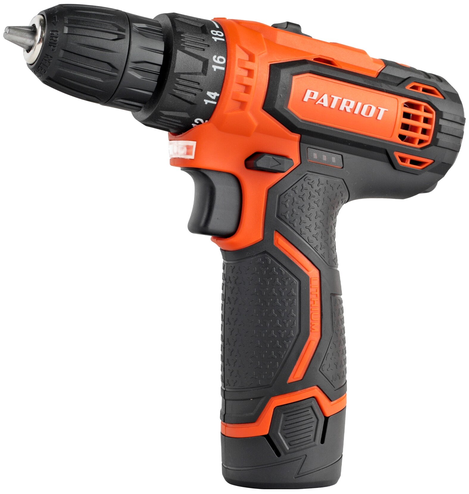 

Дрель-шуруповерт PATRIOT BR 119Li, аккумуляторный, 25 нм, 1250 об/мин, 12V, 2 А·ч, Li-Ion, два акб, быстрозажимной патрон, кейс, 890 г (180301119), BR 119Li
