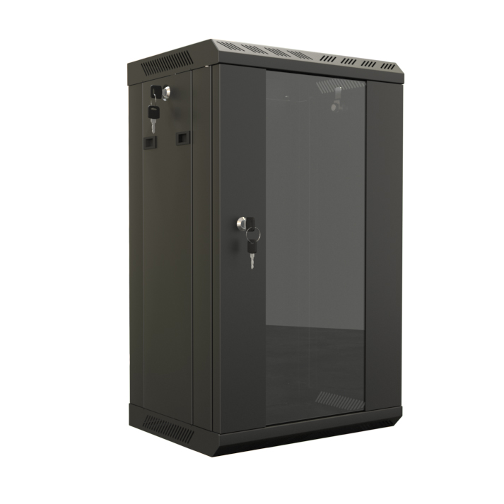 Шкаф телекоммуникационный настенный 12U 390x300, стекло/металл, черный, в сборе, Hyperline TDB (TDB-12U-GP-RAL9004)