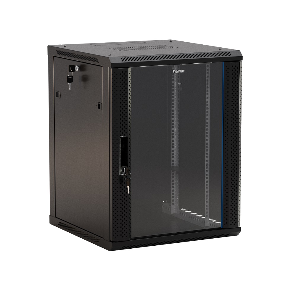 Шкаф телекоммуникационный настенный 6U 600x450 мм, стекло/металл, черный, разборный, Hyperline TWB (TWB-0645-GP-RAL9004)