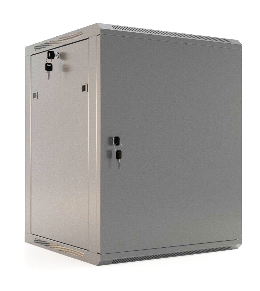 Шкаф телекоммуникационный настенный 9U 600x450 мм, стекло/металл, серый, разборный, Hyperline TWB (TWB-0945-GP-RAL7035)