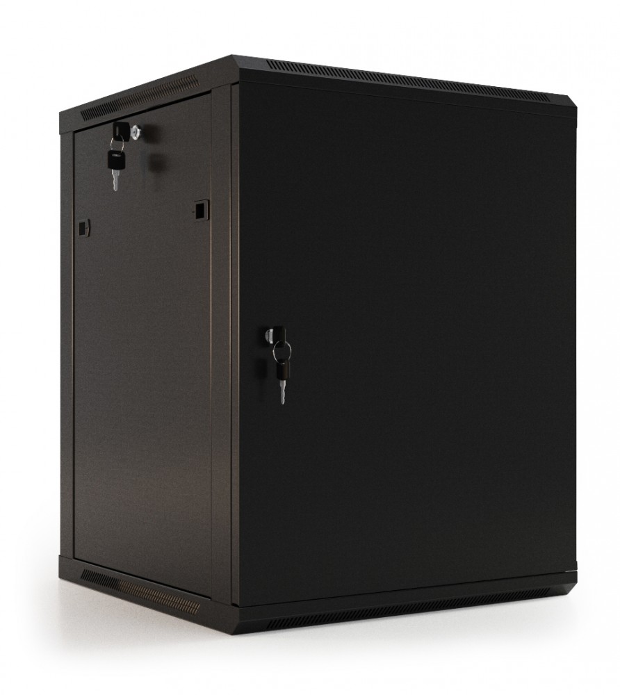 Шкаф телекоммуникационный настенный 9U 600x450 мм, перфорация/металл, черный, разборный, Hyperline TWB (TWB-0945-SR-RAL9004)