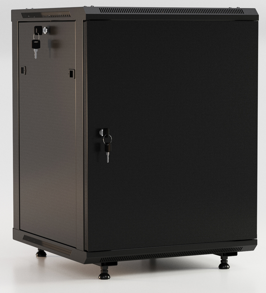 Шкаф телекоммуникационный настенный 12U 600x450 мм, перфорация/металл, черный, разборный, Hyperline TWB (TWB-FC-1245-SR-RAL9004)