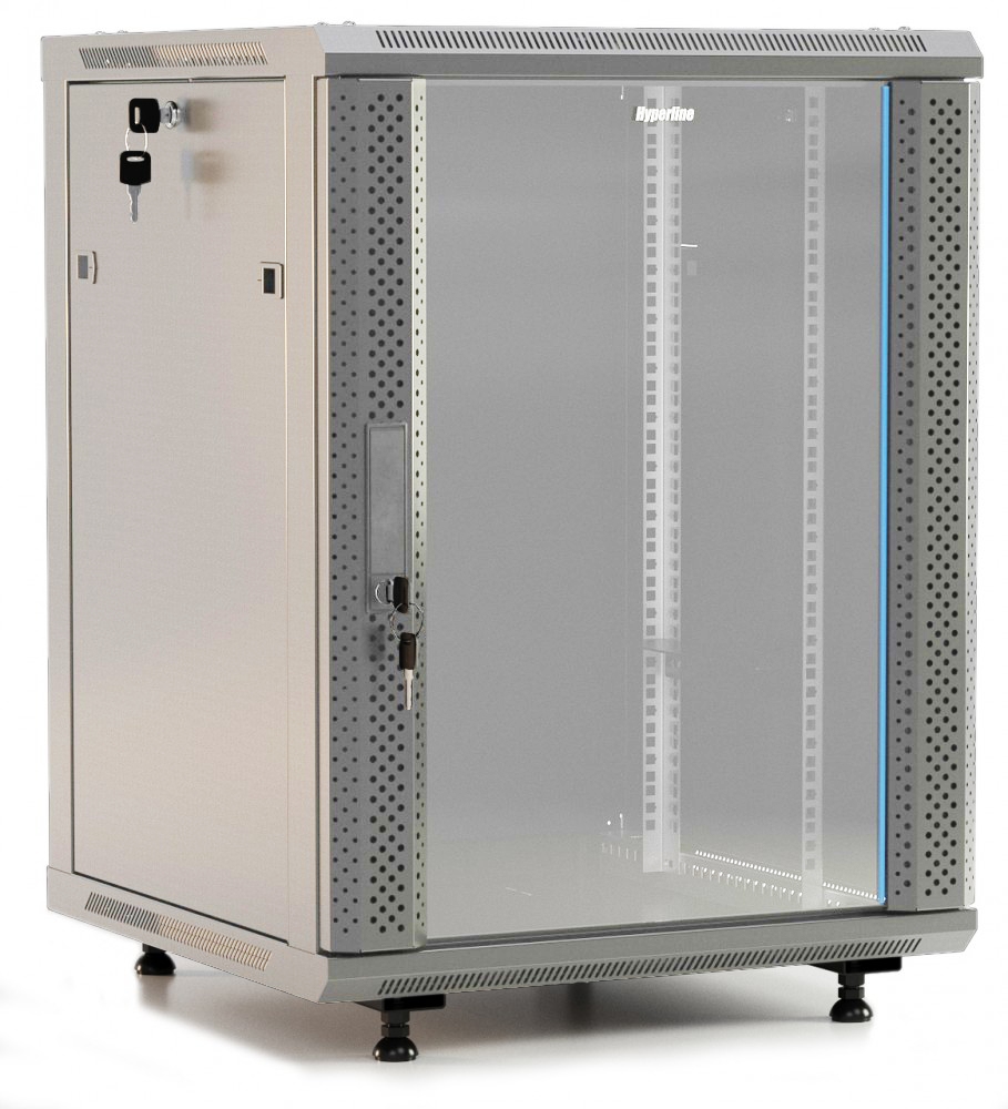 Шкаф телекоммуникационный настенный 12U 600x600, стекло/металл, серый, разборный, Hyperline TWB (TWB-FC-1266-GP-RAL7035)