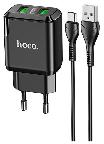

Сетевое зарядное устройство Hoco N6 15W, 2USB, Quick Charge, 2A, черный, N6