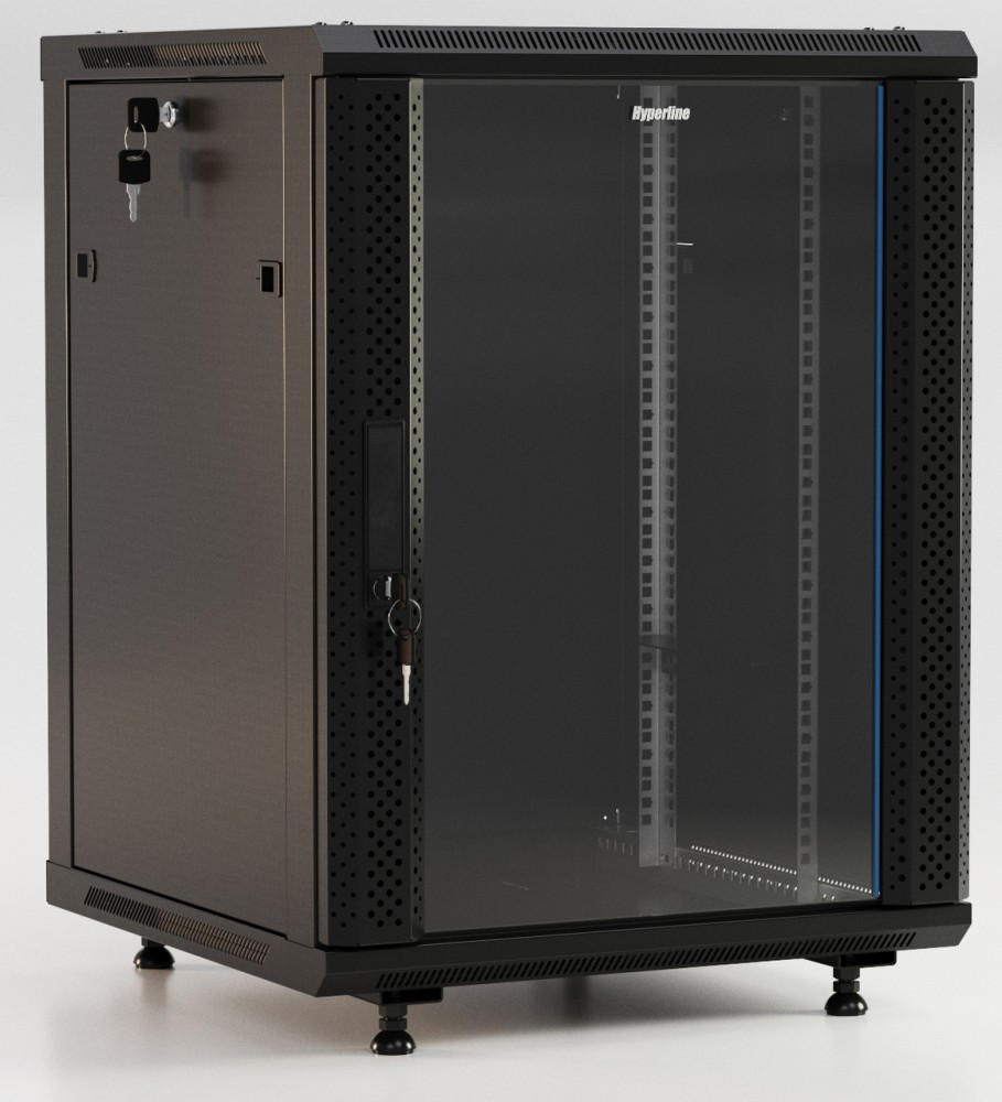 Шкаф телекоммуникационный настенный 22U 600x450 мм, стекло/металл, черный, разборный, Hyperline TWB (TWB-FC-2245-GP-RAL9004)