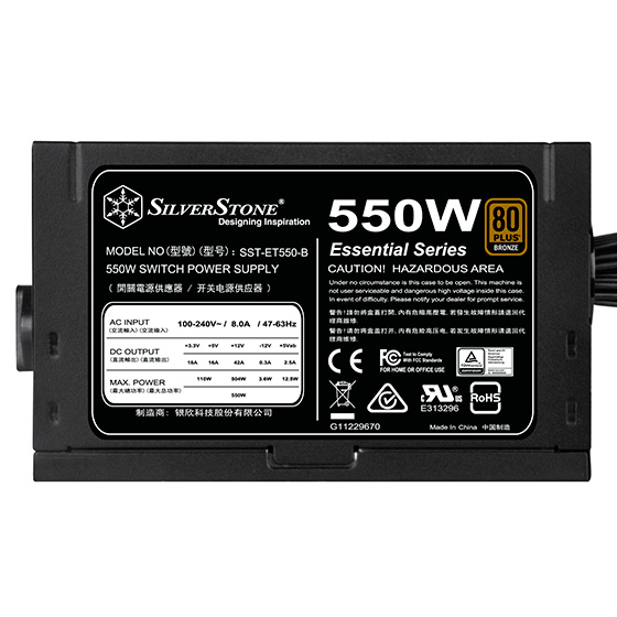 

Блок питания 550 Вт ATX SilverStone ET550-B (v1.2), 120 мм, 80 Plus Bronze, Retail (SST-ET550-B), ET550-B (v1.2)