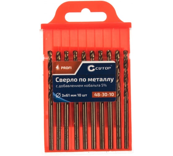 

Сверло ⌀3мм x 61мм, Р6М5К5, по металлу, CUTOP PROFI, 10шт. (48-30-10)