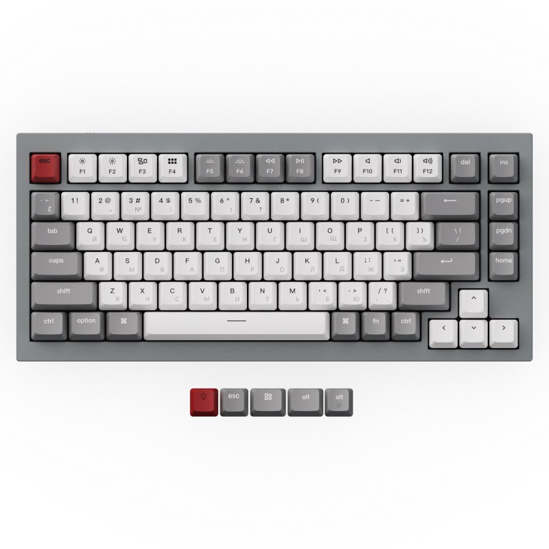 

Клавиатура проводное/беспроводное Keychron Q1, механическая, Gateron G Phantom Red, подсветка, Bluetooth / USB, серый (Q1D1), Q1