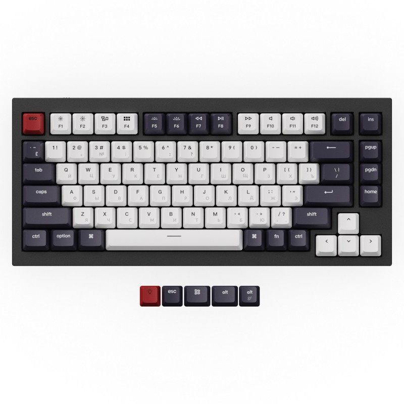 

Клавиатура проводное/беспроводное Keychron Q1, механическая, Gateron G Phantom Red, подсветка, Bluetooth / USB, черный (Q1C1), Q1