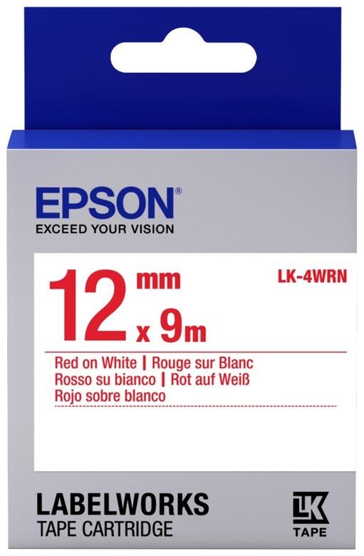 Картридж с лентой Epson LK-4WRN, 12ммx9м, красный на белом, оригинальная (C53S654011)