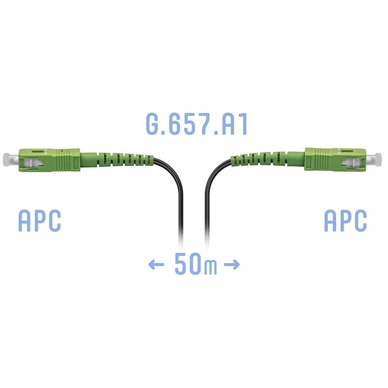 Патч-корд оптический SNR, SC/APC-SC/APC, одномодовый, G.657.A1, одинарный, 50м, черный (SNR-PC-FTTH-SC/APC-E-50m)