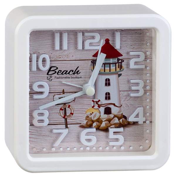 Часы Perfeo PF-TC-014, от батарейки, будильник, белый/маяк (PF_C3150)