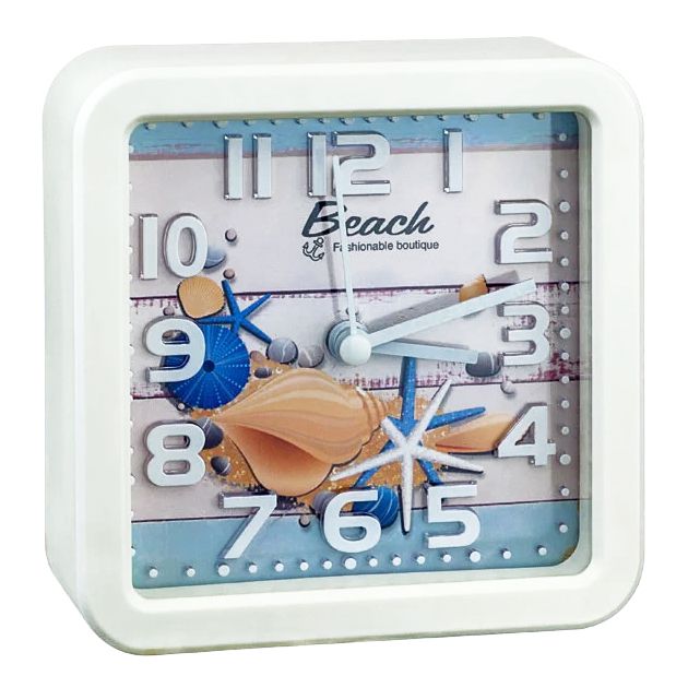 Часы Perfeo PF-TC-014, от батарейки, будильник, белый/ракушка (PF_C3148)