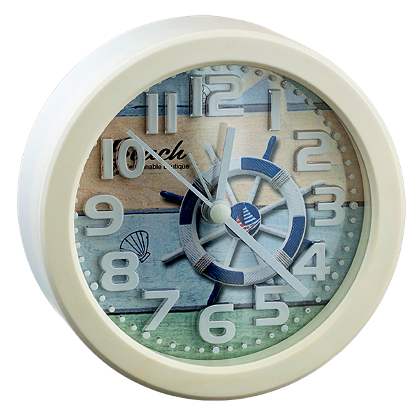 Часы Perfeo PF-TC-013, от батарейки, будильник, белый/штурвал (PF_C3147)