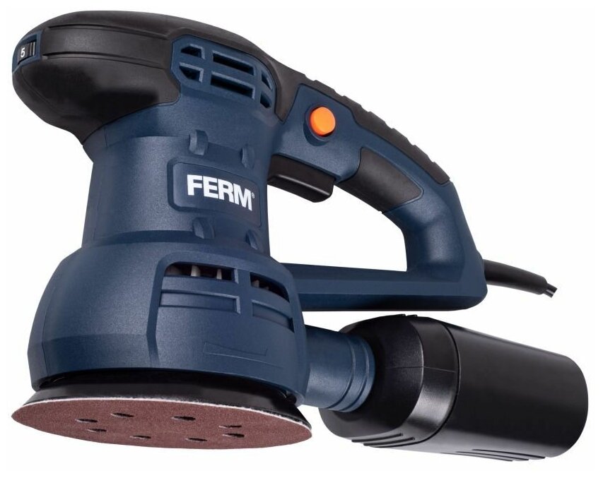 

Эксцентриковая шлифовальная машина Ferm ESM1010, сетевая, 430Вт, 125мм, 13000 об/мин, пылесборник, 2.11кг, ESM1010