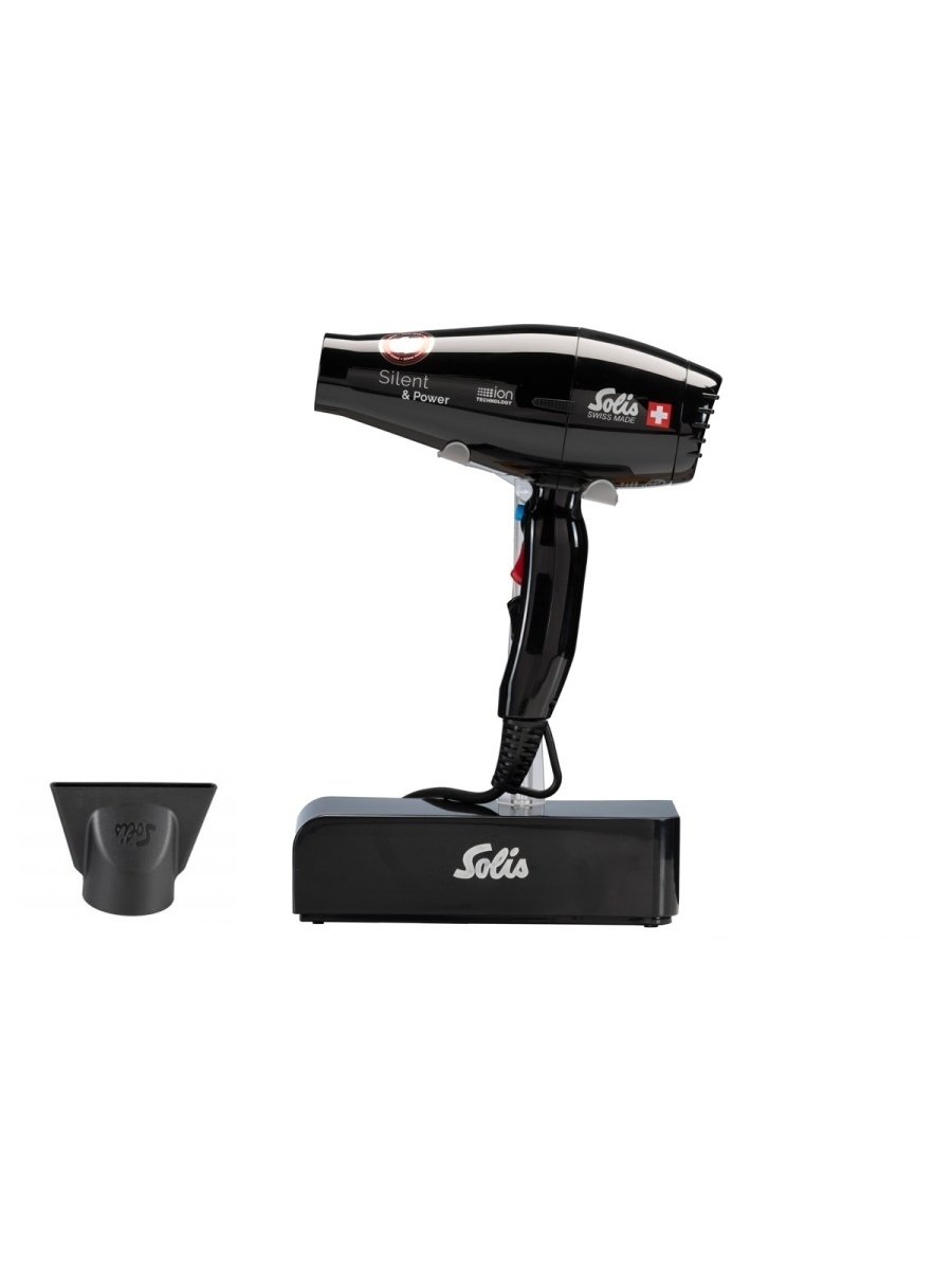 

Фен SOLIS Silent & Power 449 1800Вт, режимов: 6, насадок: 1, ионизация, концентратор, черный (449), 449