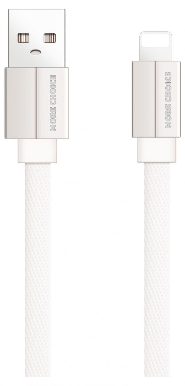 

Кабель Lightning 8-pin-USB, плоский, 2.1A, 1м, белый MORE CHOICE (K20i)