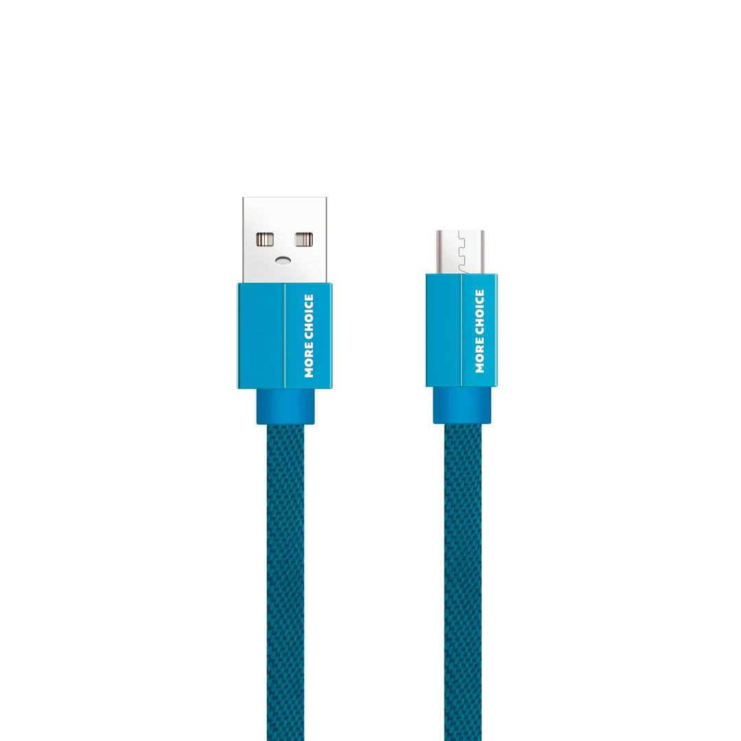 

Кабель Micro USB-USB, плоский, 2.1A, 1м, синий MORE CHOICE (K20m)