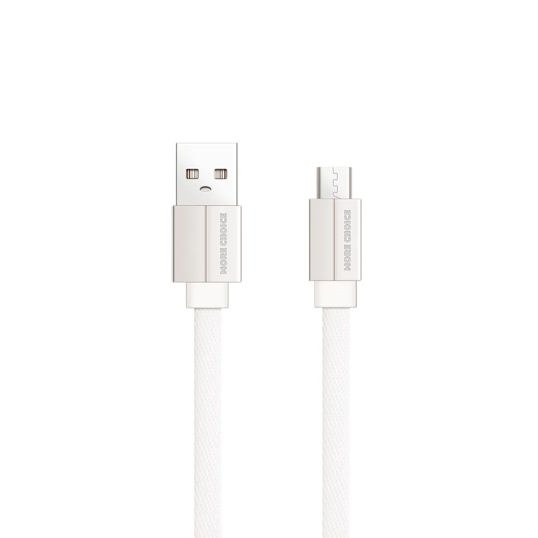 

Кабель Micro USB-USB, плоский, 2.1A, 1м, белый MORE CHOICE (K20m)