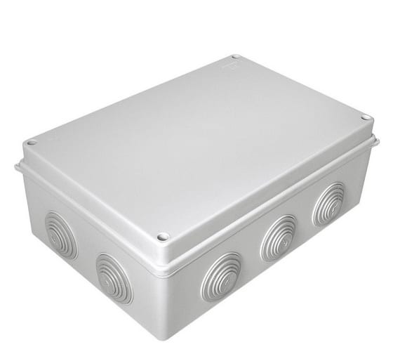 

Коробка распределительная прямоугольная 260ммx175мм, глубина 90мм, наружный монтаж, IP55, вводов:10, с крышкой, Промрукав (40-0330)