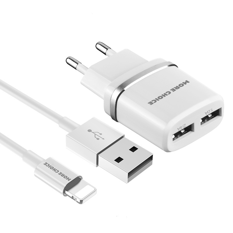 Сетевое зарядное устройство More Choice NC22i , 2USB, 2.4A, белый, Lightning 8pin